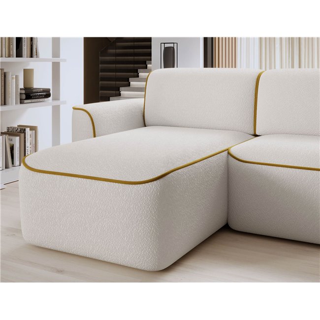 Corner sofa Elume L, sleeping function, Royal 01, Riviera 41, bouclé, white, H88x190x287cm