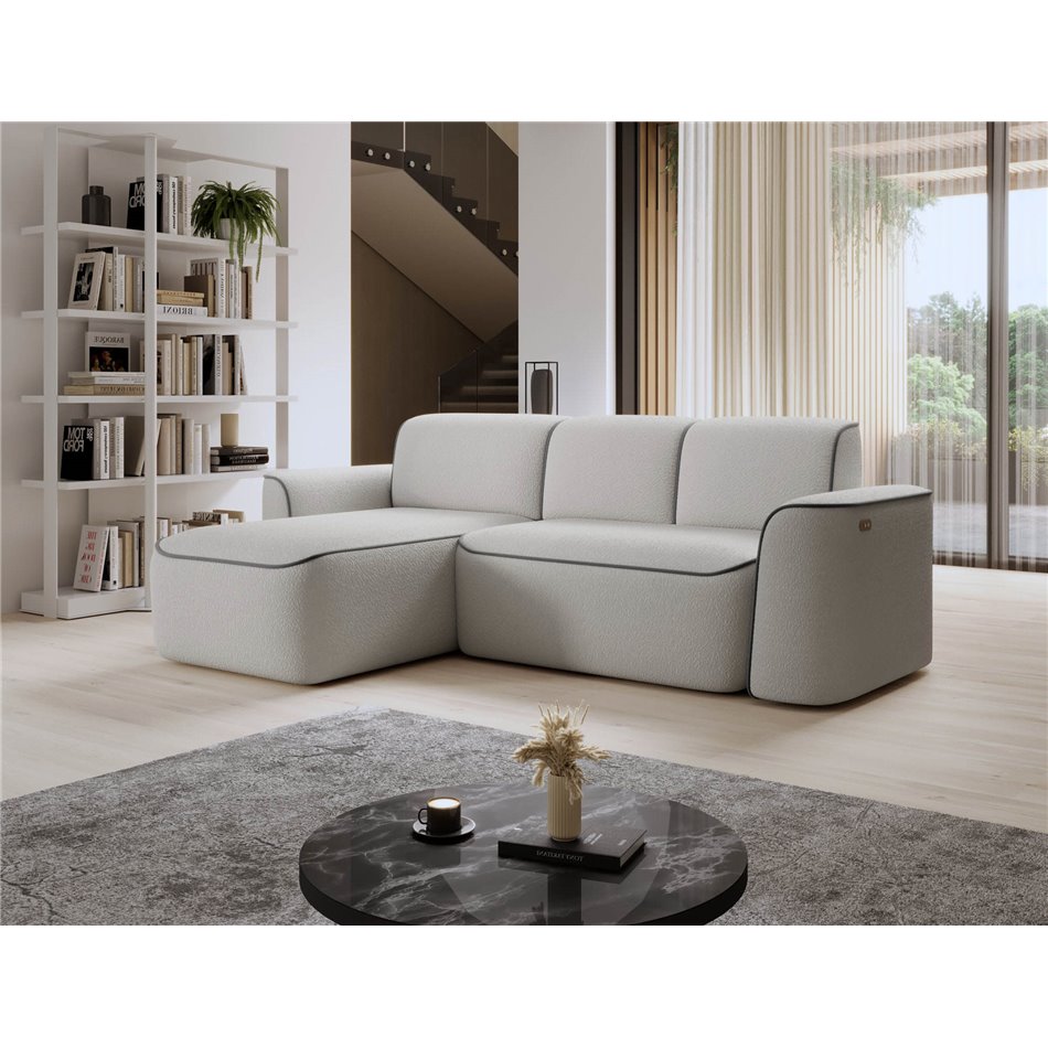 Corner sofa Elume L, sleeping function, Royal 03, Velvetmat 4, bouclé, grey, H88x190x287cm