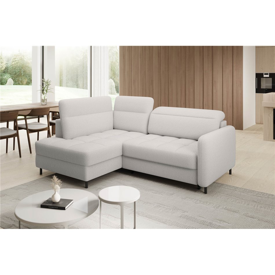 Corner sofa Elbare L, sleeping function, Royal 01, bouclé, white, H100x160x208cm