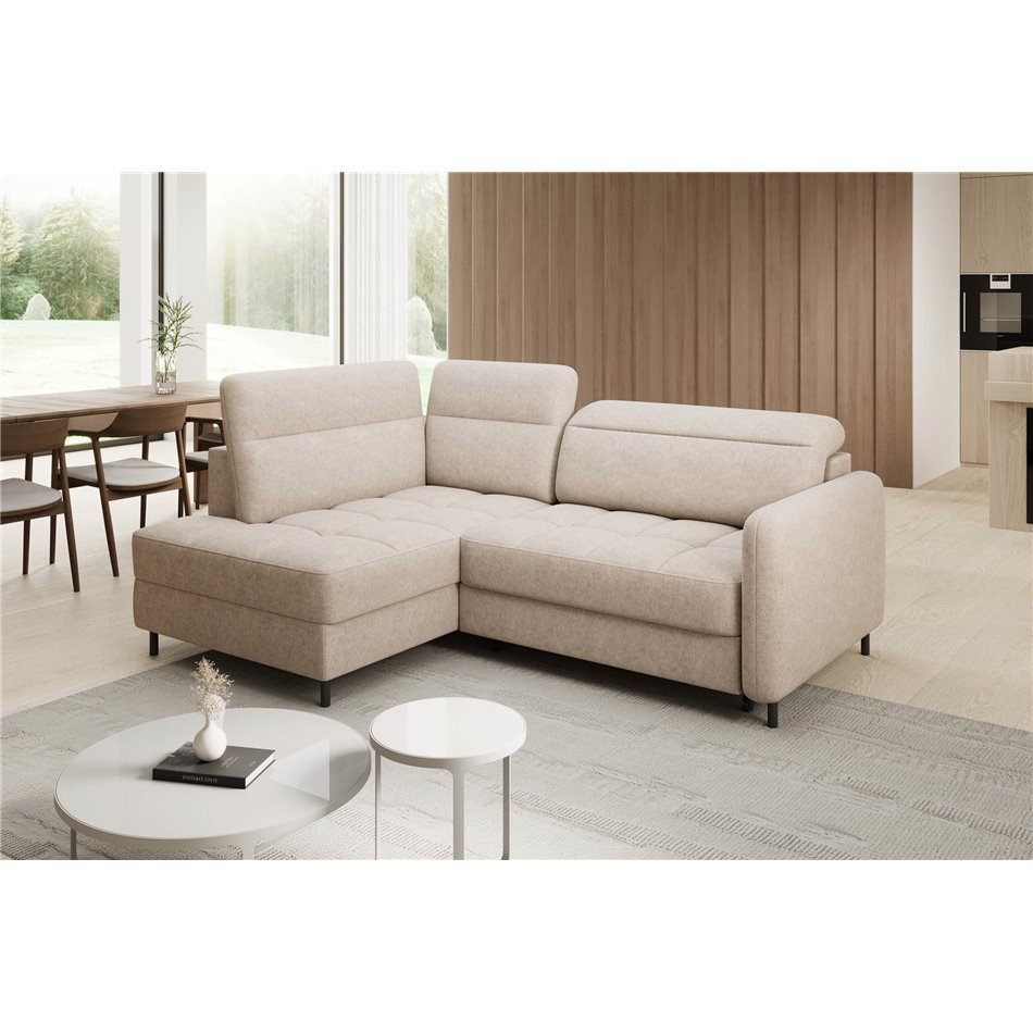 Corner sofa Elbare L, sleeping function, Raquel 18, beige, H100x160x208cm