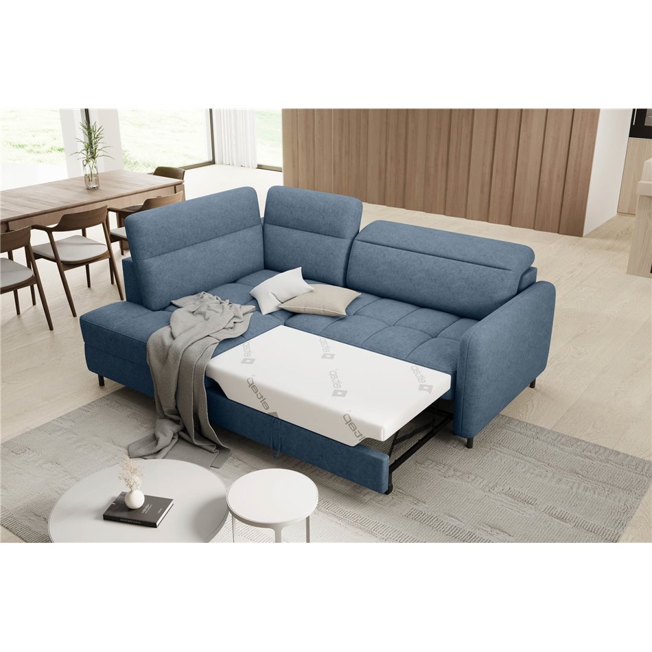 Corner sofa Elbare L, sleeping function, Raquel 40, dark blue, H100x160x208cm
