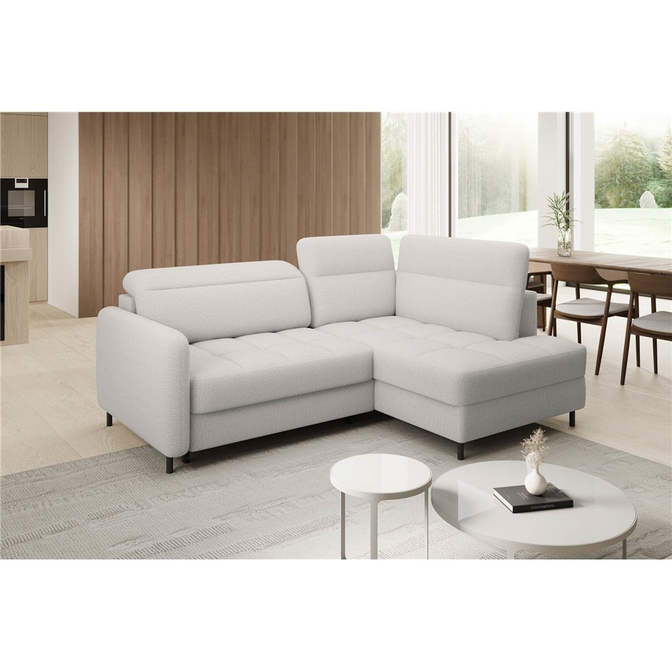 Corner sofa Elbare R, sleeping function, Royal 01, bouclé, white, H100x160x208cm