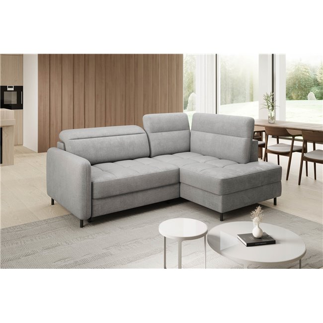 Corner sofa Elbare R, sleeping function, Nube 3, velvet, grey, H100x160x208cm