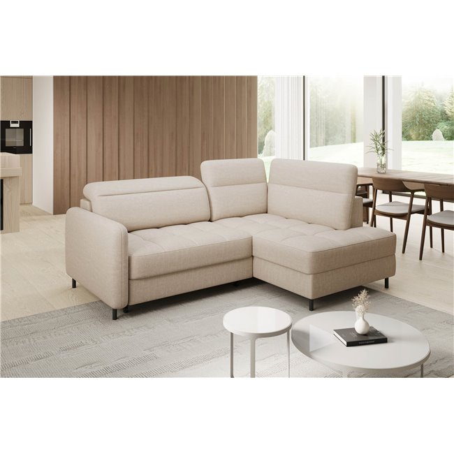 Corner sofa Elbare R, sleeping function, Manhattan 18, velvet, beige, H100x160x208cm