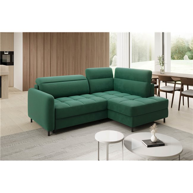 Corner sofa Elbare R, sleeping function, Lukso 35, velvet, dark green, H100x160x208cm