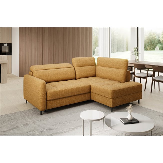Corner sofa Elbare R, sleeping function, Manhattan 45, velvet, yellow, H100x160x208cm