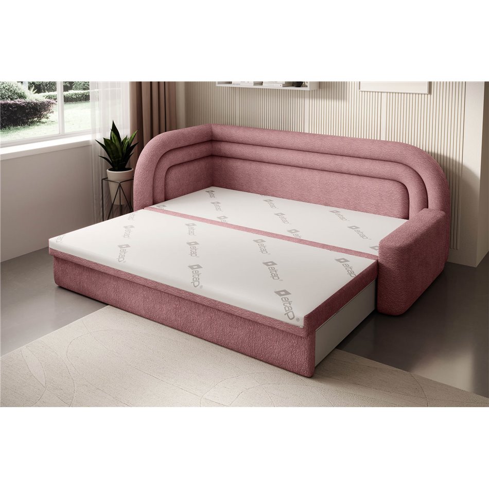 Sofa bed Elfabilo L, sleeping function, Touch 24, textured velvet, pink, H80x86x223cm