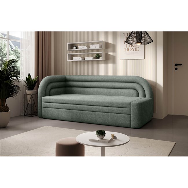 Sofa bed Elfabilo L, sleeping function, Touch 100, textured velvet, green, H80x86x223cm