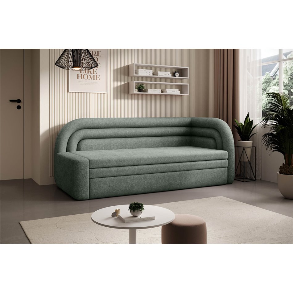Sofa bed Elfabilo R, sleeping function, Touch 100, textured velvet, green, H80x86x223cm