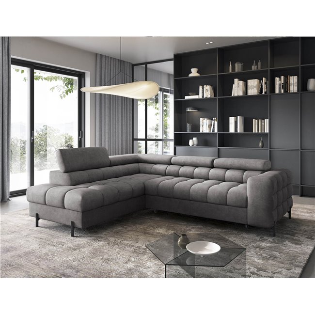 Corner sofa Elferucce L, sleeping function, Aura 04, velvet, grey, H93x200x276cm