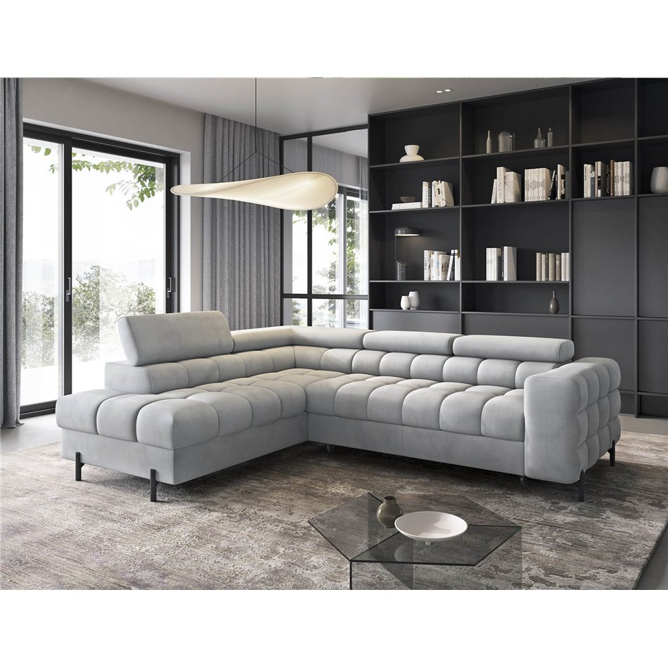 Corner sofa Elferucce L, sleeping function, Paros 05, grey, H93x200x276cm
