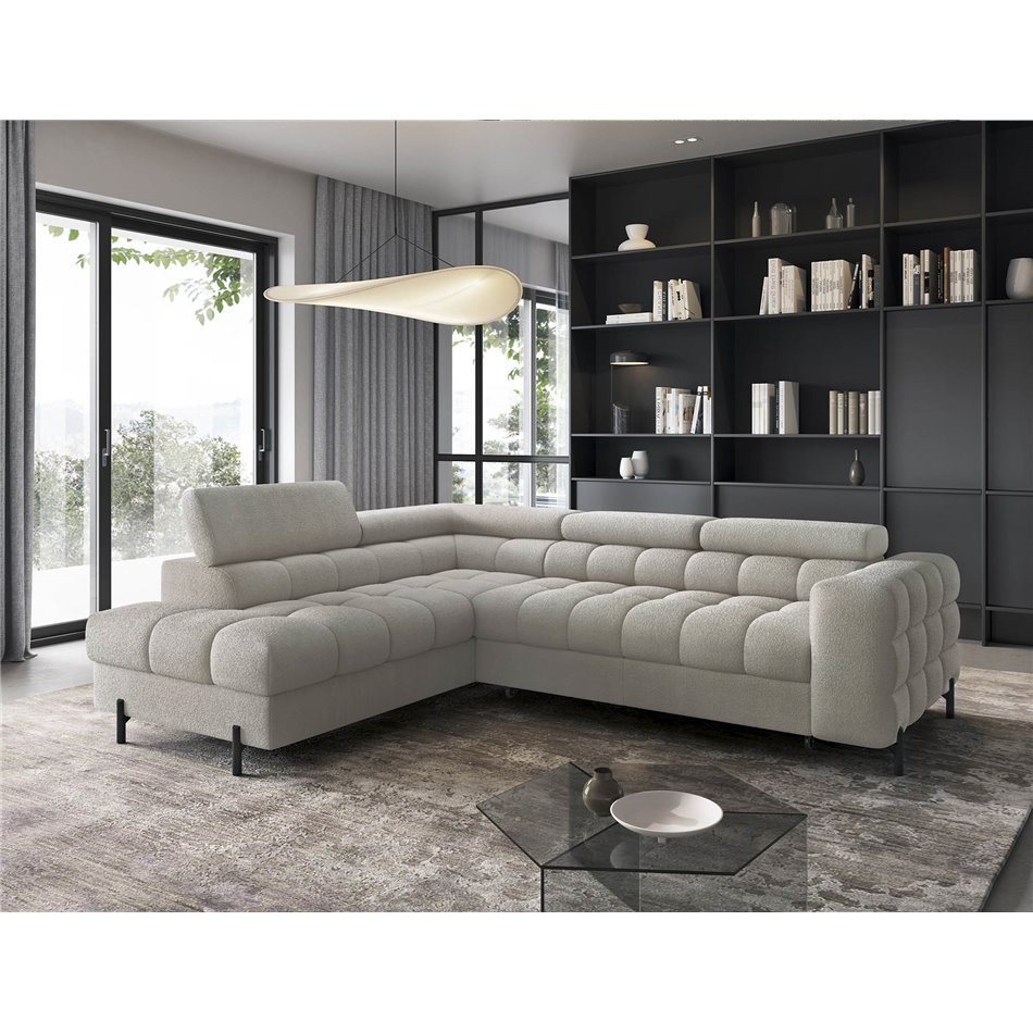 Corner sofa Elferucce L, sleeping function, Royal 20, bouclé, beige, H93x200x276cm