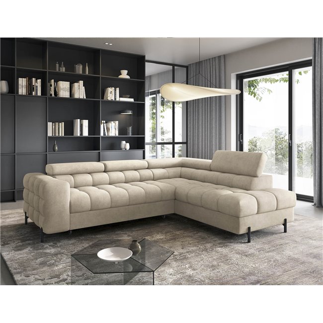 Corner sofa Elferucce R, sleeping function, Aura 18, velvet, beige, H93x200x276cm