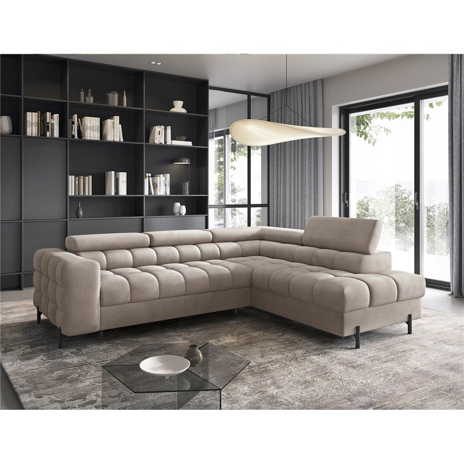 Corner sofa Elferucce R, sleeping function, Paros 02, beige, H93x200x276cm
