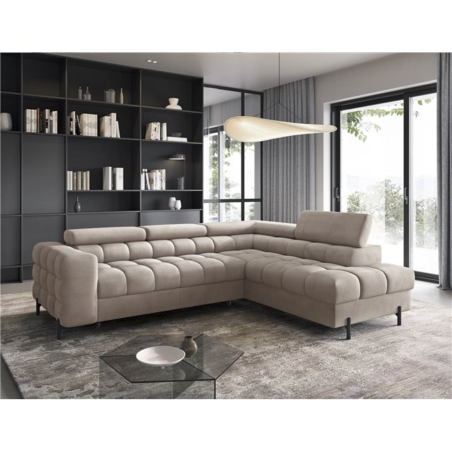 Corner sofa Elferucce R, sleeping function, Paros 02, beige, H93x200x276cm
