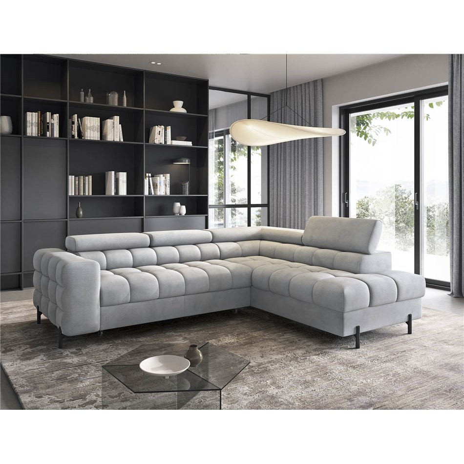 Corner sofa Elferucce R, sleeping function, Paros 05, grey, H93x200x276cm
