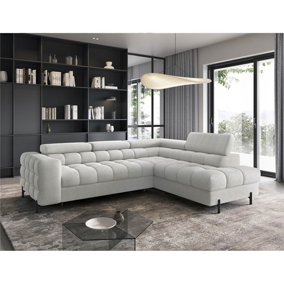 Corner sofa Elferucce R, sleeping function, Royal 03, bouclé, grey, H93x200x276cm