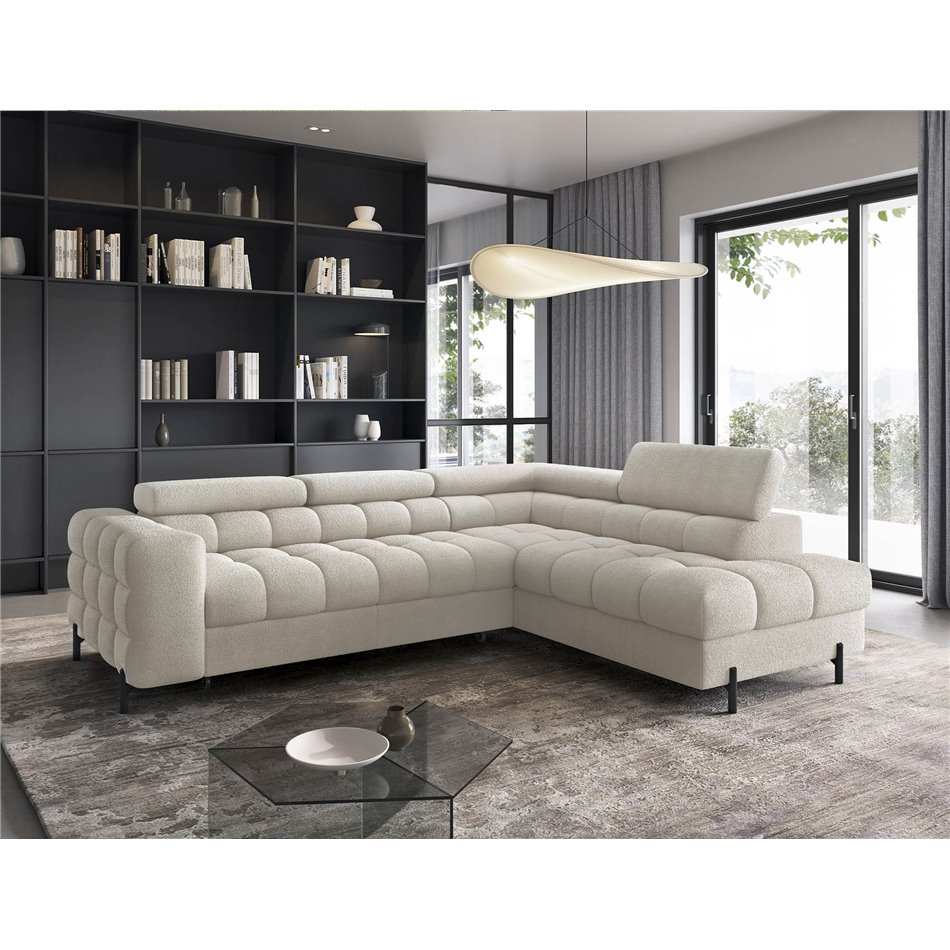 Corner sofa Elferucce R, sleeping function, Royal 18, bouclé, beige, H93x200x276cm