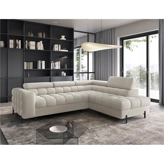 Corner sofa Elferucce R, sleeping function, Royal 18, bouclé, beige, H93x200x276cm