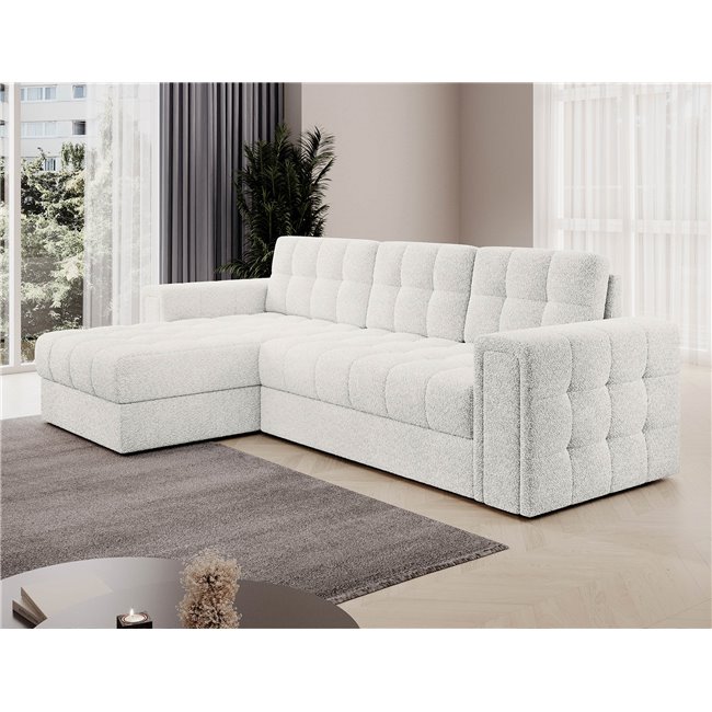 Угловой диван Elveni L/R Reversible, раздвижной, Royal 01, букле, белый, H82x150x260см