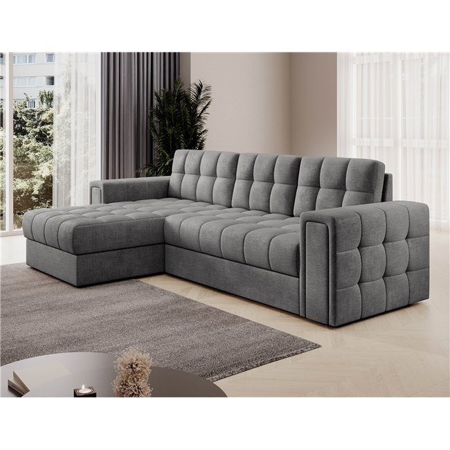 Corner sofa Elveni L/R Reversible, sleeping function, Monolith 85, velvet, grey, H82x150x260cm