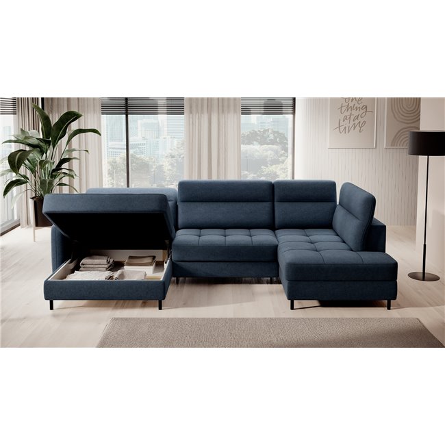 U shape sofa Elberto L, sleeping function, Raquel 40, blue, H100x165x306cm