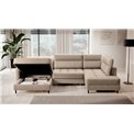 U shape sofa Elberto L, sleeping function, Aubron 04, wavy velvet, beige, H100x165x306cm