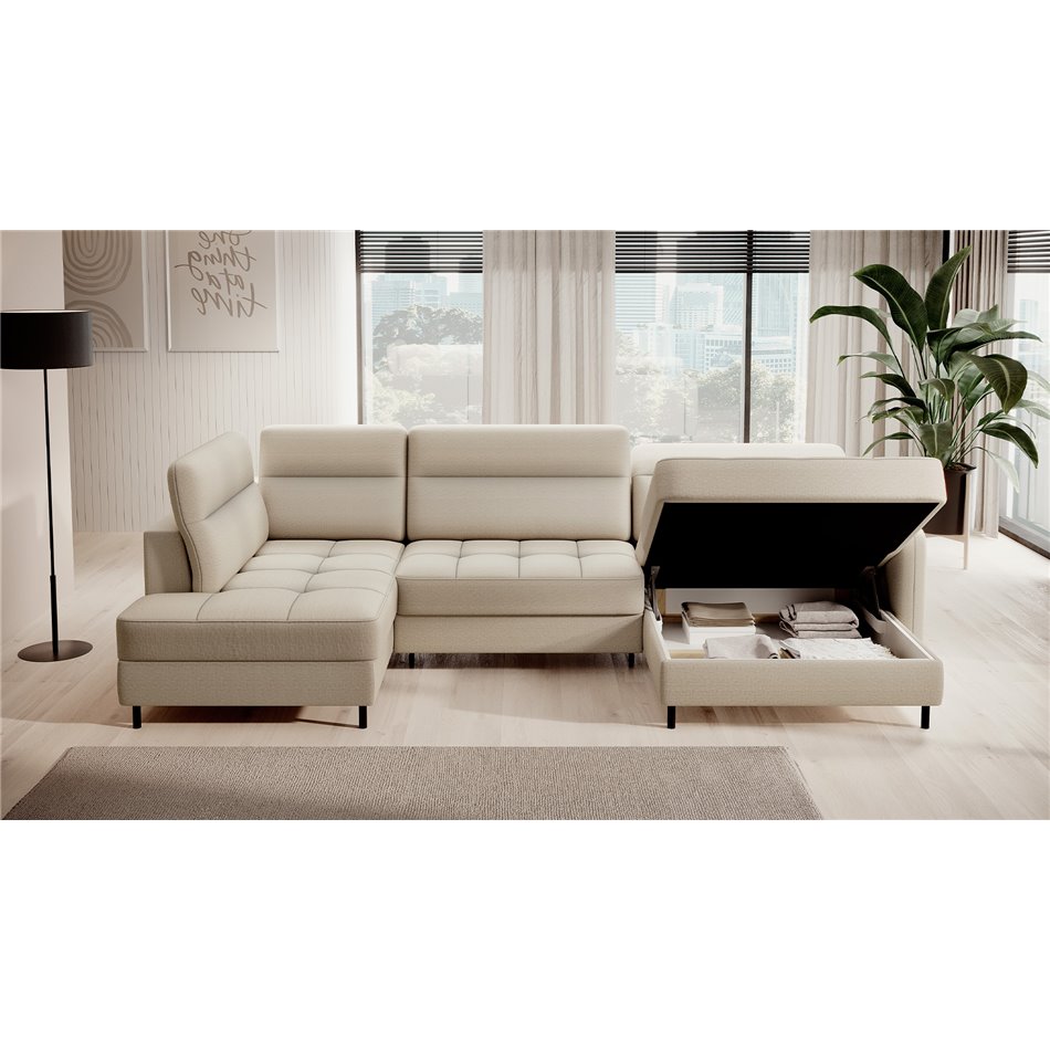 U shape sofa Elberto R, sleeping function, Manhattan 18, velvet, beige, H100x165x306cm
