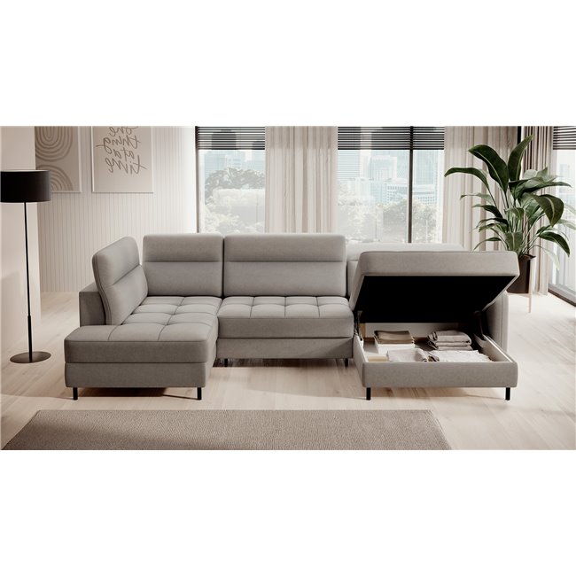 U shape sofa Elberto R, sleeping function, Raquel 03, grey, H100x165x306cm