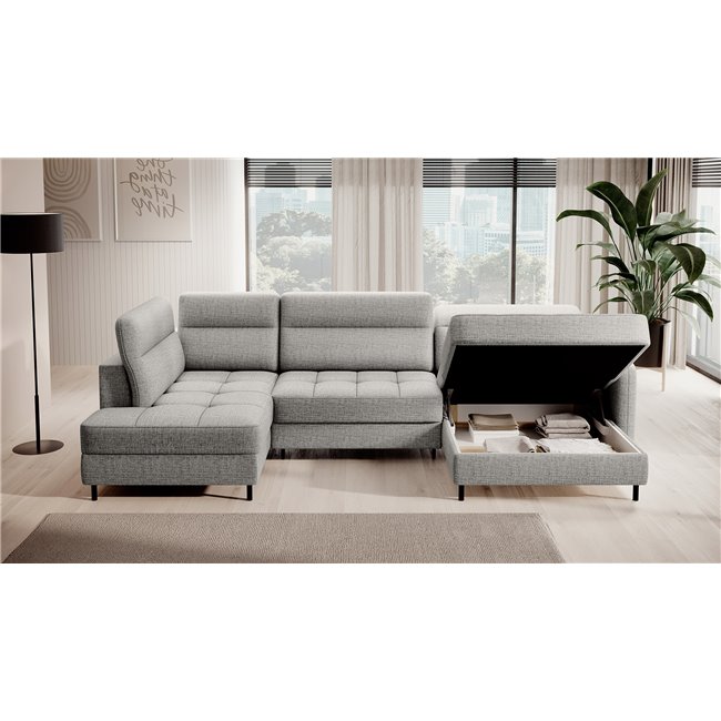 U shape sofa Elberto R, sleeping function, Aubron 04, wavy velvet, grey, H100x165x306cm