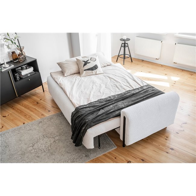 Sofa bed Elcadova Black, sleeping function, Royal 03, bouclé, grey, H97x97x244cm