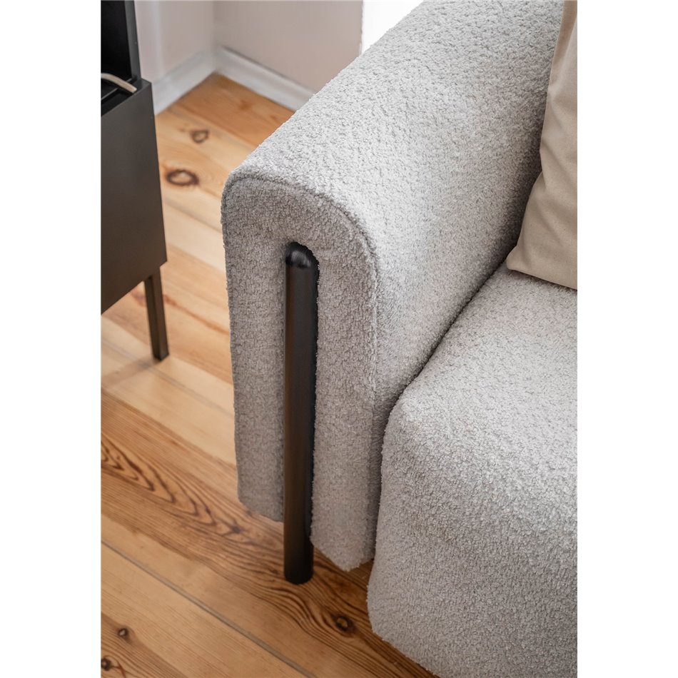 Sofa bed Elcadova Black, sleeping function, Royal 04, bouclé, grey, H97x97x244cm