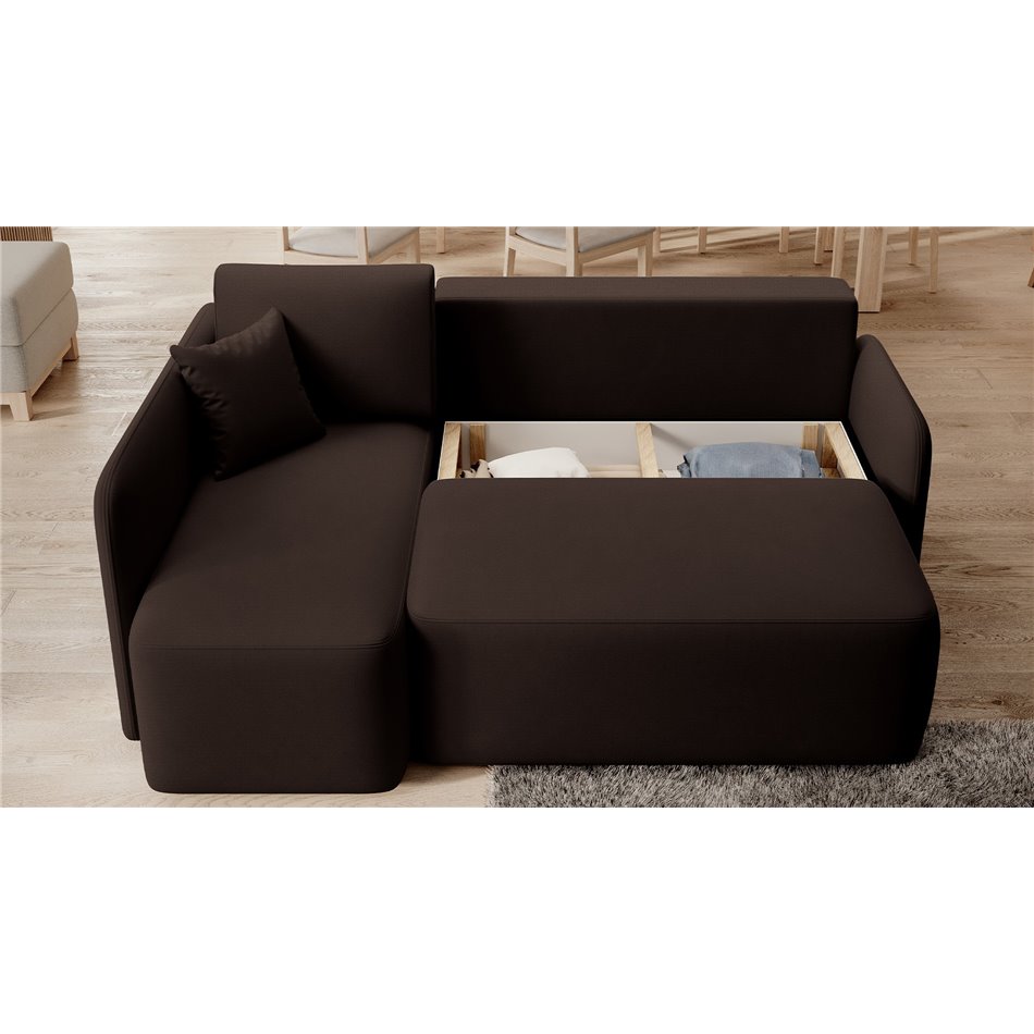 Corner sofa Elhandson L, sleeping function, Lukso 22, velvet, brown, H89x150x206cm