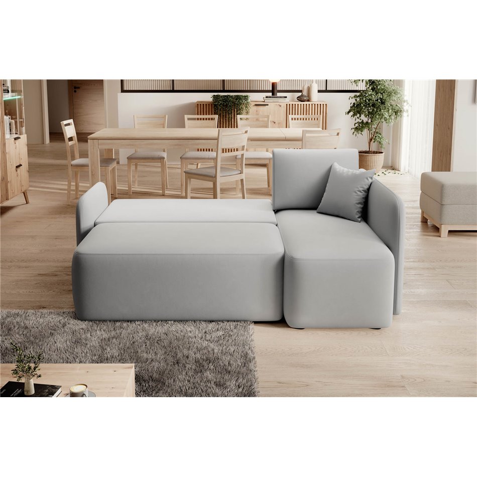 Corner sofa Elhandson R, sleeping function, Sola 4, grey, H89x150x206cm