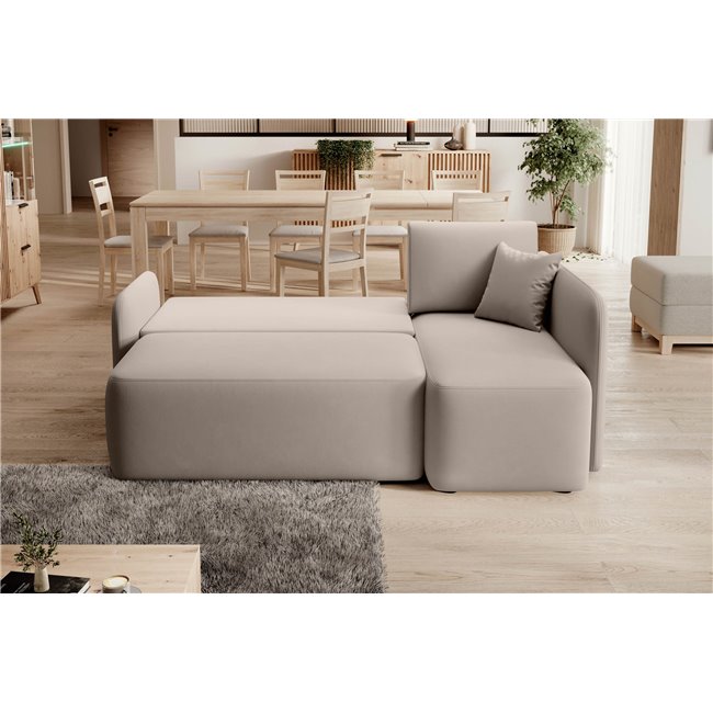 Corner sofa Elhandson R, sleeping function, Sola 18, beige, H89x150x206cm