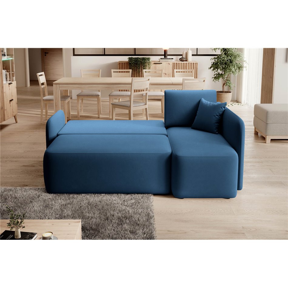 Corner sofa Elhandson R, sleeping function, Lukso 40, velvet, blue, H89x150x206cm