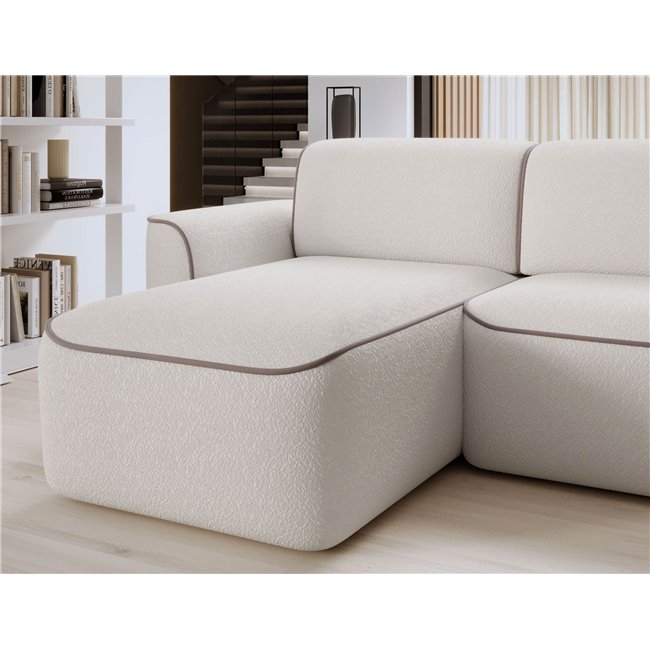 Corner sofa Elume L, sleeping function, Royal 01, Paros 02, bouclé, white, H88x190x287cm