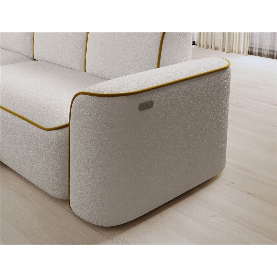 Corner sofa Elume L, sleeping function, Royal 01, Riviera 41, bouclé, white, H88x190x287cm