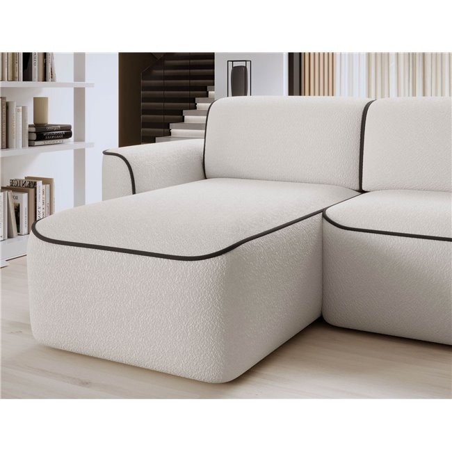 Corner sofa Elume L, sleeping function, Royal 01, Velvetmat 22, bouclé, white, H88x190x287cm