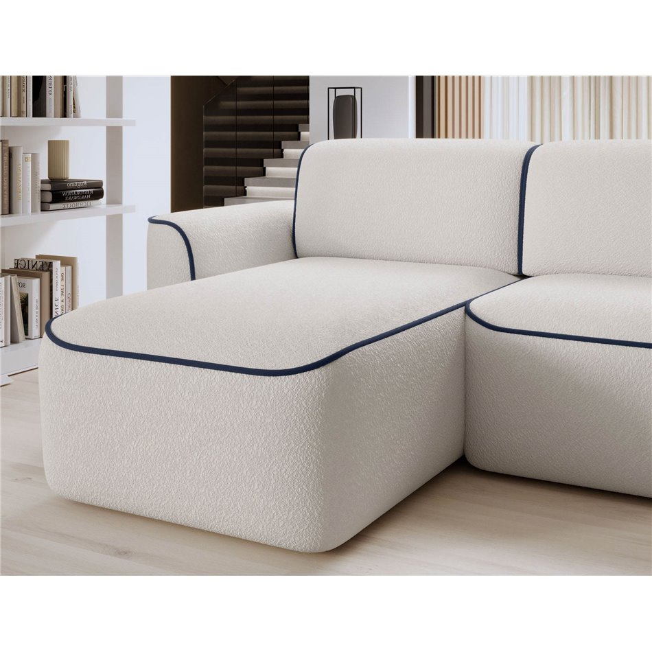 Corner sofa Elume L, sleeping function, Royal 01, Velvetmat 40, bouclé, white, H88x190x287cm