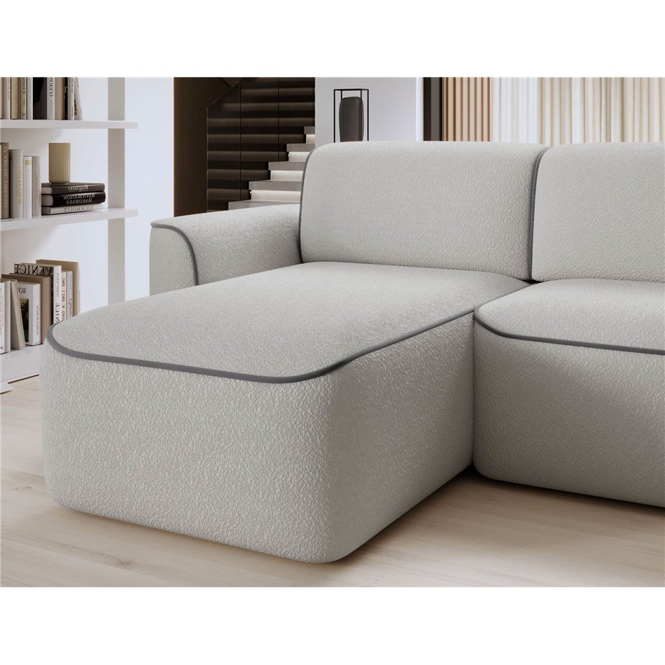 Corner sofa Elume L, sleeping function, Royal 03, Velvetmat 4, bouclé, grey, H88x190x287cm