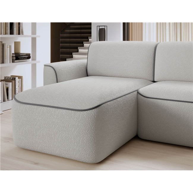 Corner sofa Elume L, sleeping function, Royal 03, Velvetmat 4, bouclé, grey, H88x190x287cm
