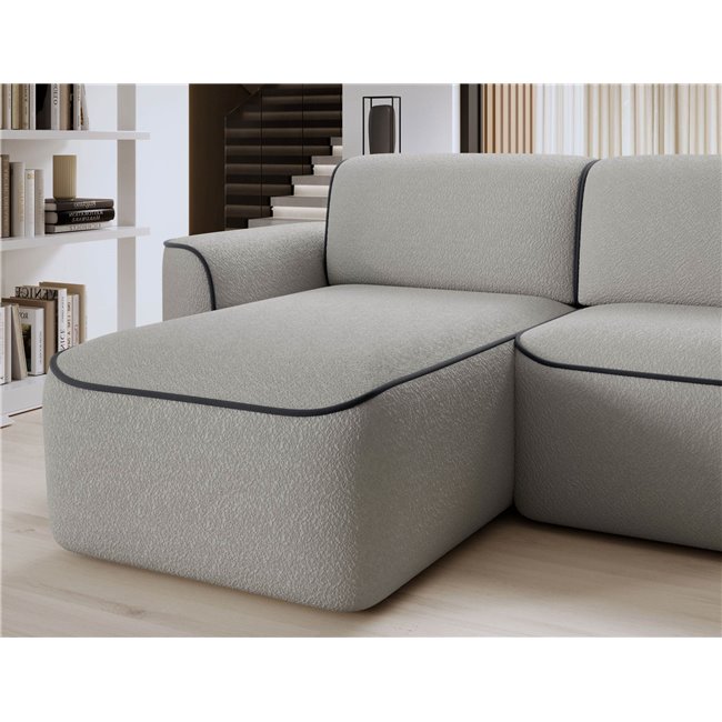 Corner sofa Elume L, sleeping function, Royal 04, Velvetmat 6, bouclé, grey, H88x190x287cm