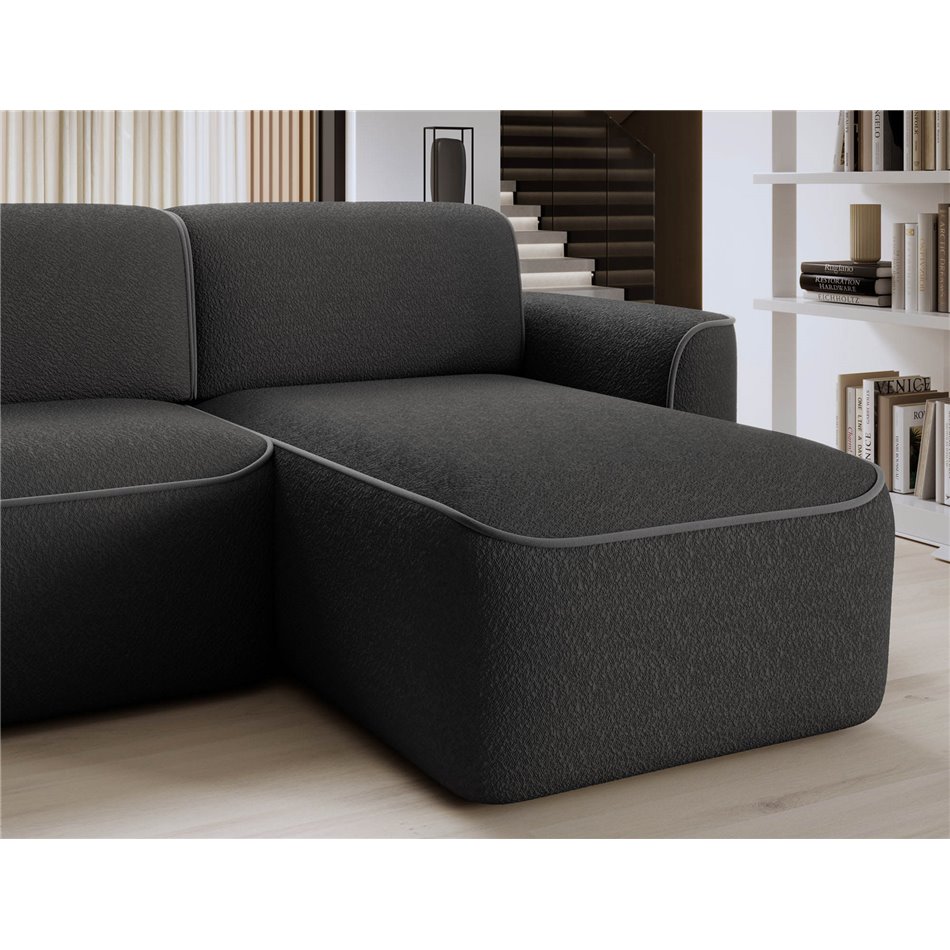 Corner sofa Elume L, sleeping function, Royal 05, Velvetmat 4, bouclé, dark grey, H88x190x287cm