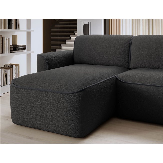 Corner sofa Elume L, sleeping function, Royal 05, Velvetmat 6, bouclé, dark grey, H88x190x287cm