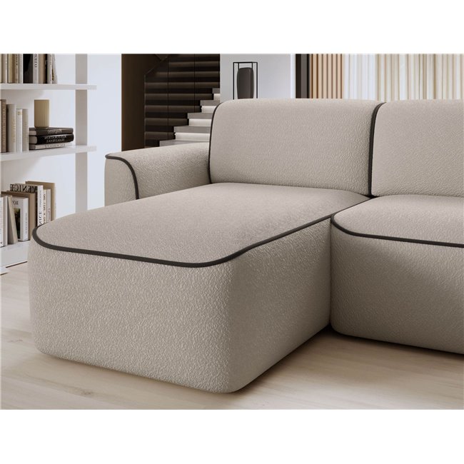 Corner sofa Elume L, sleeping function, Royal 18, Velvetmat 22, bouclé, beige, H88x190x287cm