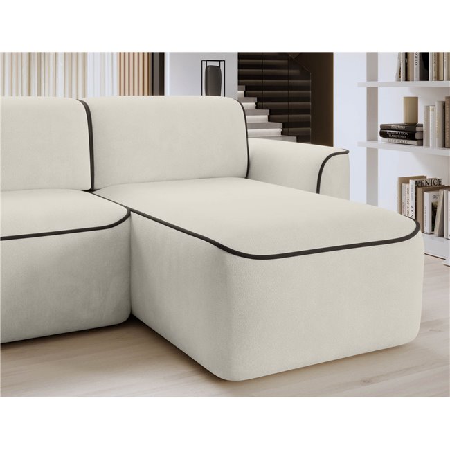 Corner sofa Elume R, sleeping function, Amore 01, Velvetmat 22, bouclé, beige, H88x190x287cm
