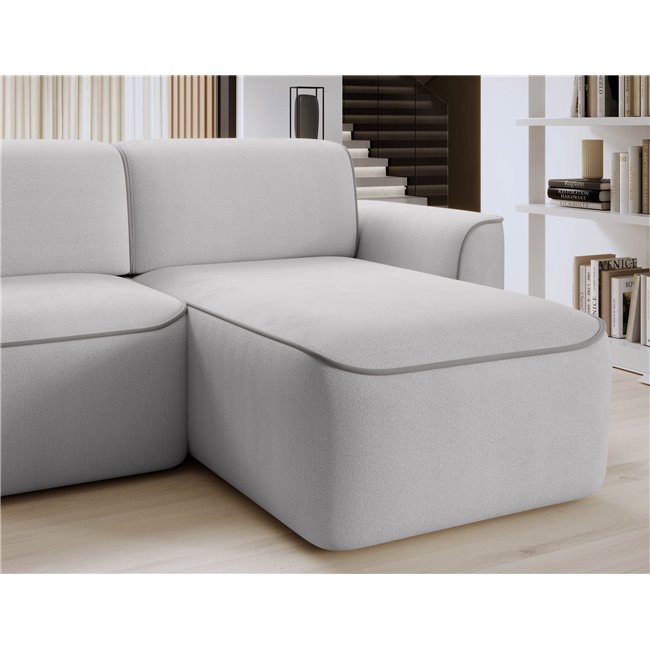 Corner sofa Elume R, sleeping function, Amore 03, Paros 05, bouclé, grey, H88x190x287cm