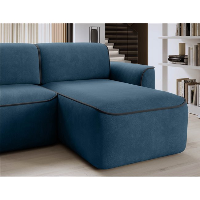Corner sofa Elume R, sleeping function, Amore 40, Velvetmat 6, bouclé, blue, H88x190x287cm