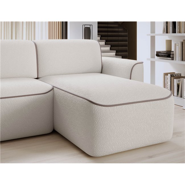 Corner sofa Elume R, sleeping function, Royal 01, Paros 02, bouclé, white, H88x190x287cm